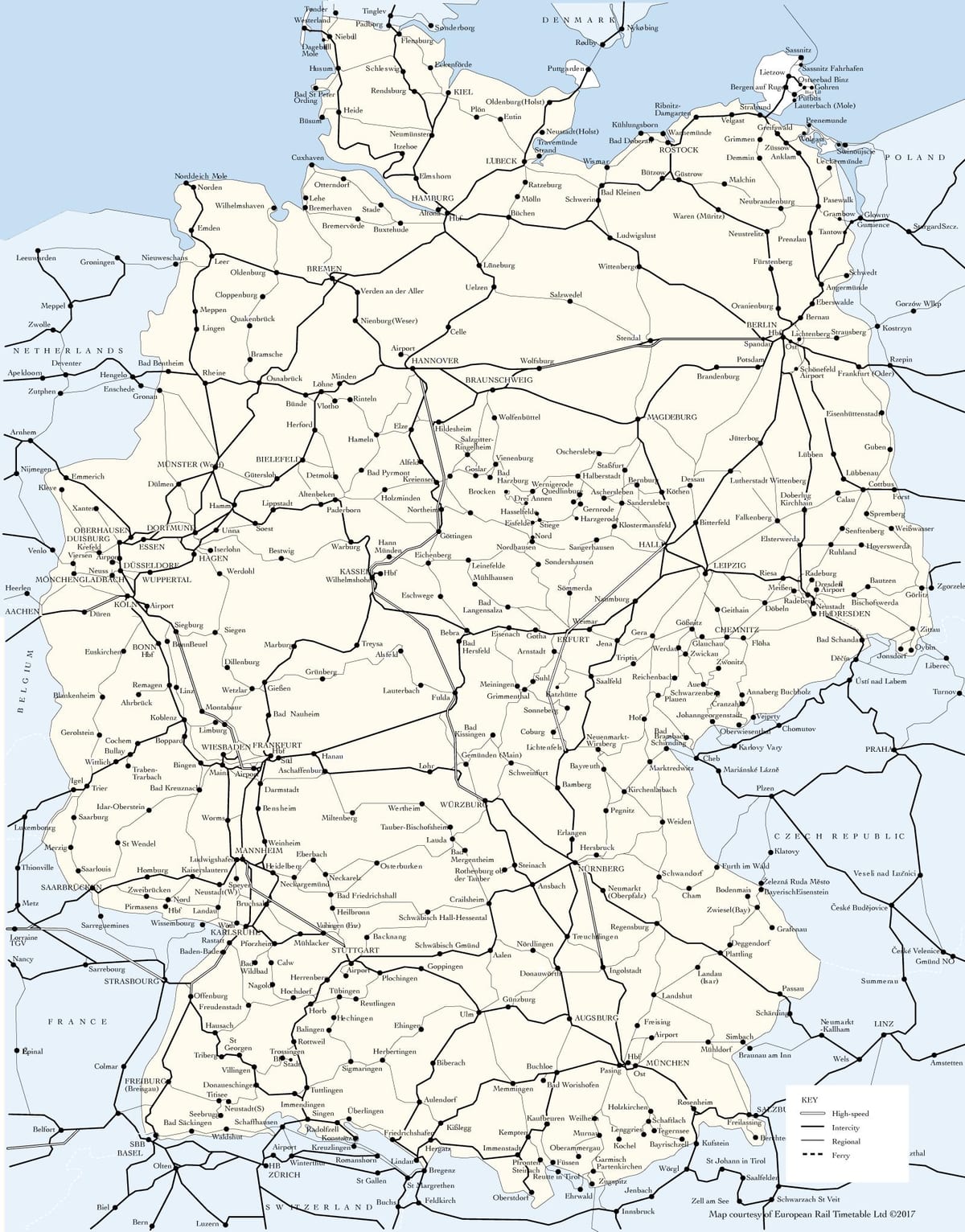 mapa da Alemanha rotas de trem