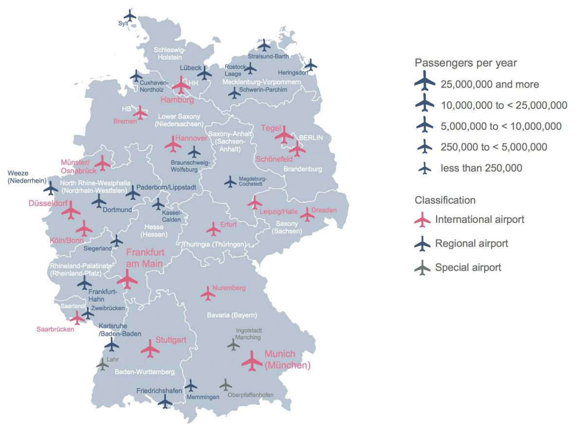 mapa da Alemanha, mostrando aeroportos