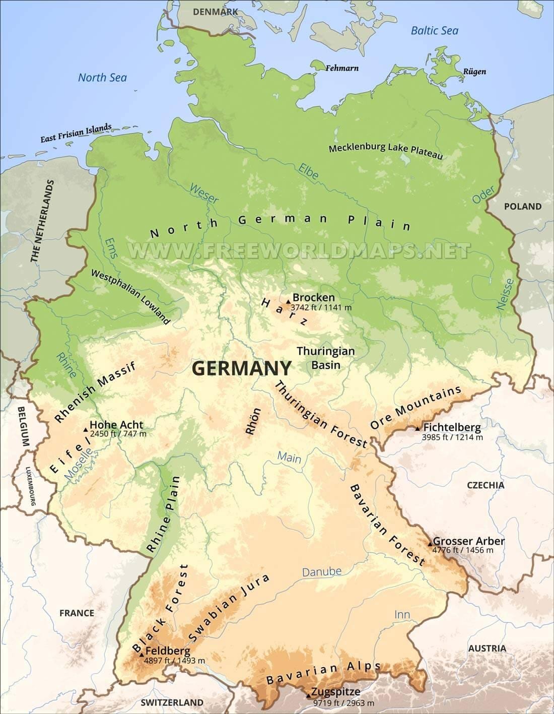 mapa geográfico da Alemanha