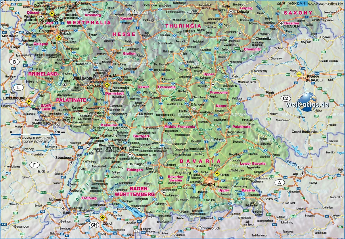 mapa do sul da Alemanha