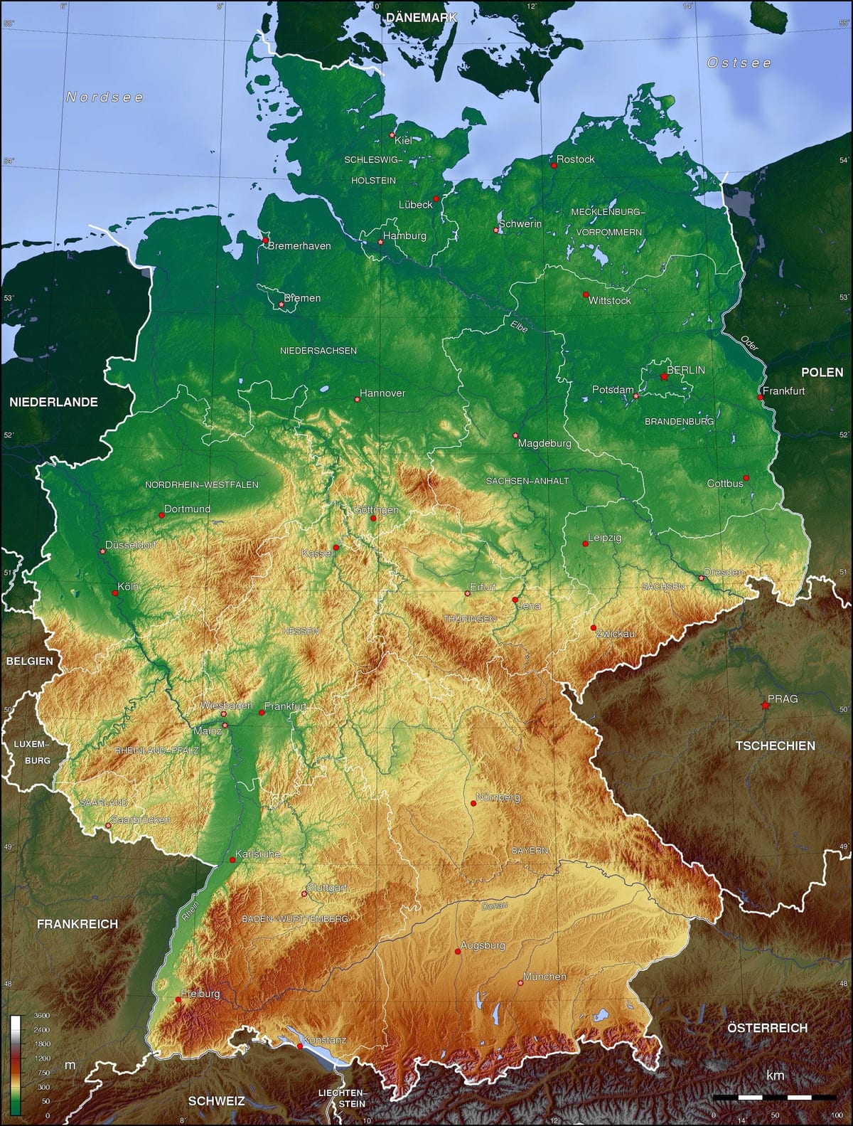 mapa da Alemanha física