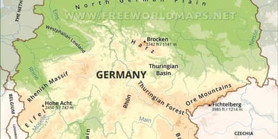 Mapa da Alemanha topográfico